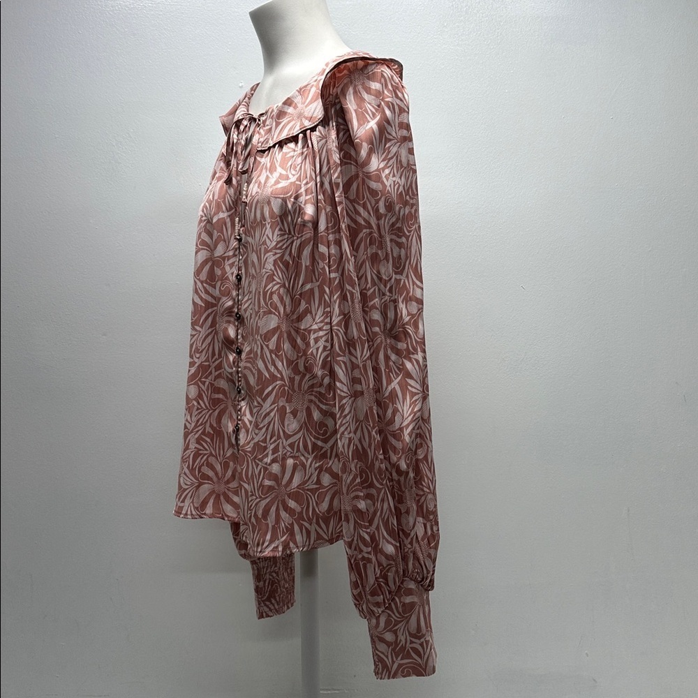 Florence Balducci Anthropologie Femme Blouse Collared Long Sleeve Top Pink Large - Picture 8 of 13